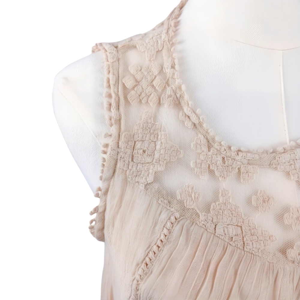 Style & Co Petite Tan Embroidered Boho Sleeveless Blouse PM - Picture 4 of 7